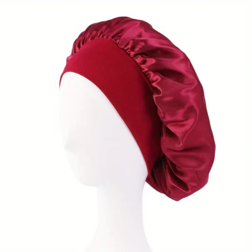 Wide Elastic Band Hair Bonnet - Burgundy