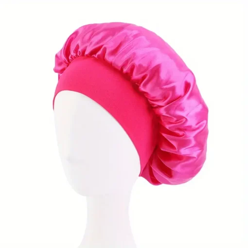 Wide Elastic Band Hair Bonnet - Rose Red