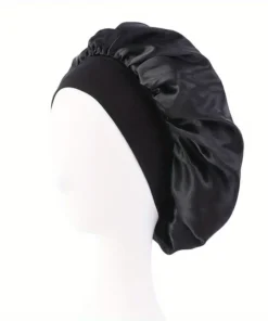 Wide Elastic Band Hair Bonnet - Black